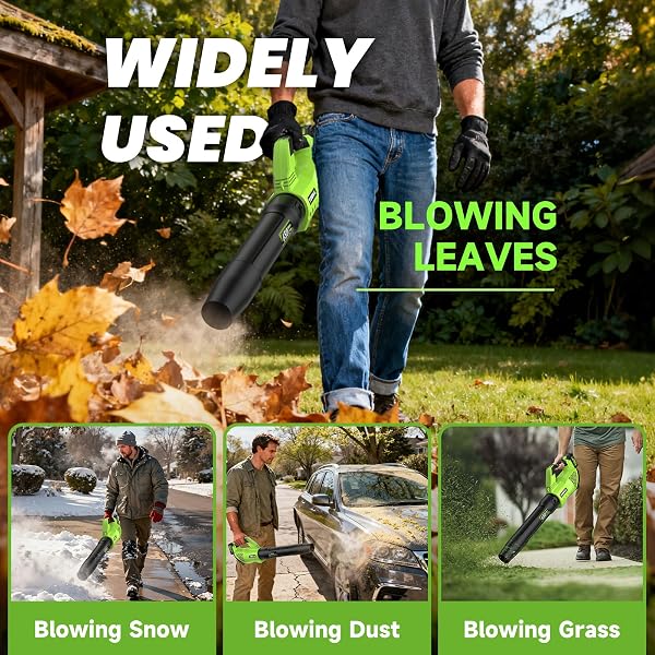 LEAF BLOWER CORDLESS, 650CFM ELECTRIC LEAF BLOWERS WITH 2 X 5.2AH BATTERIES AND CHARGER, 3 SPEED MODES, 1 X ADJUSTABLE SHOULDER STRAP, POWERFUL BLOWERS FOR LAWN CARE, PATIO, DUST, BLOWING LEAVES