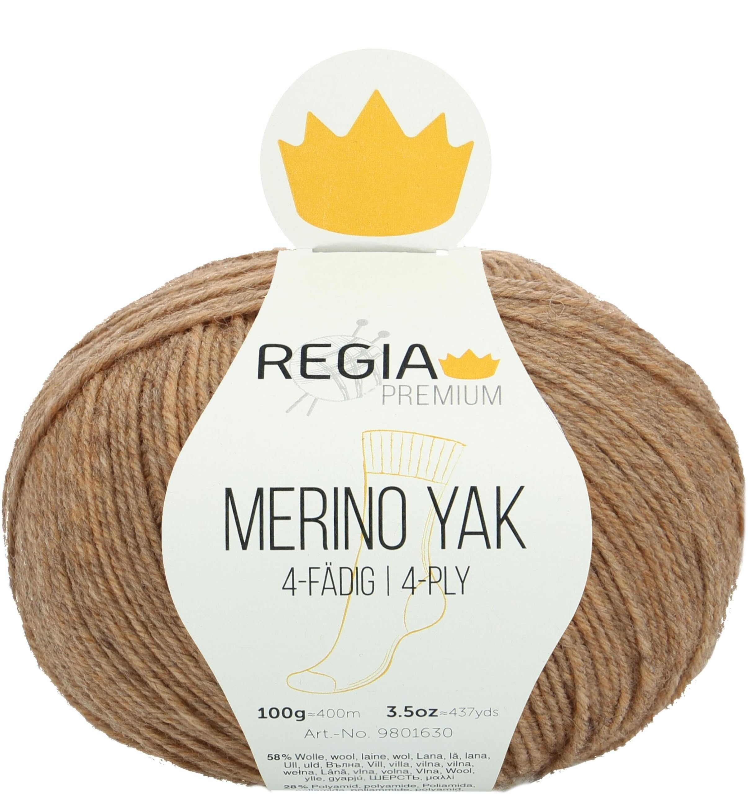 Regia Premium Merino Yak Hand Knitting Yarn, Sock Yarn, 100g Ball, 9801630-07504, 58% Wool, 28% Polyamide, 14% Yak, Mottled Powder, 13 x 12 x 8 cm