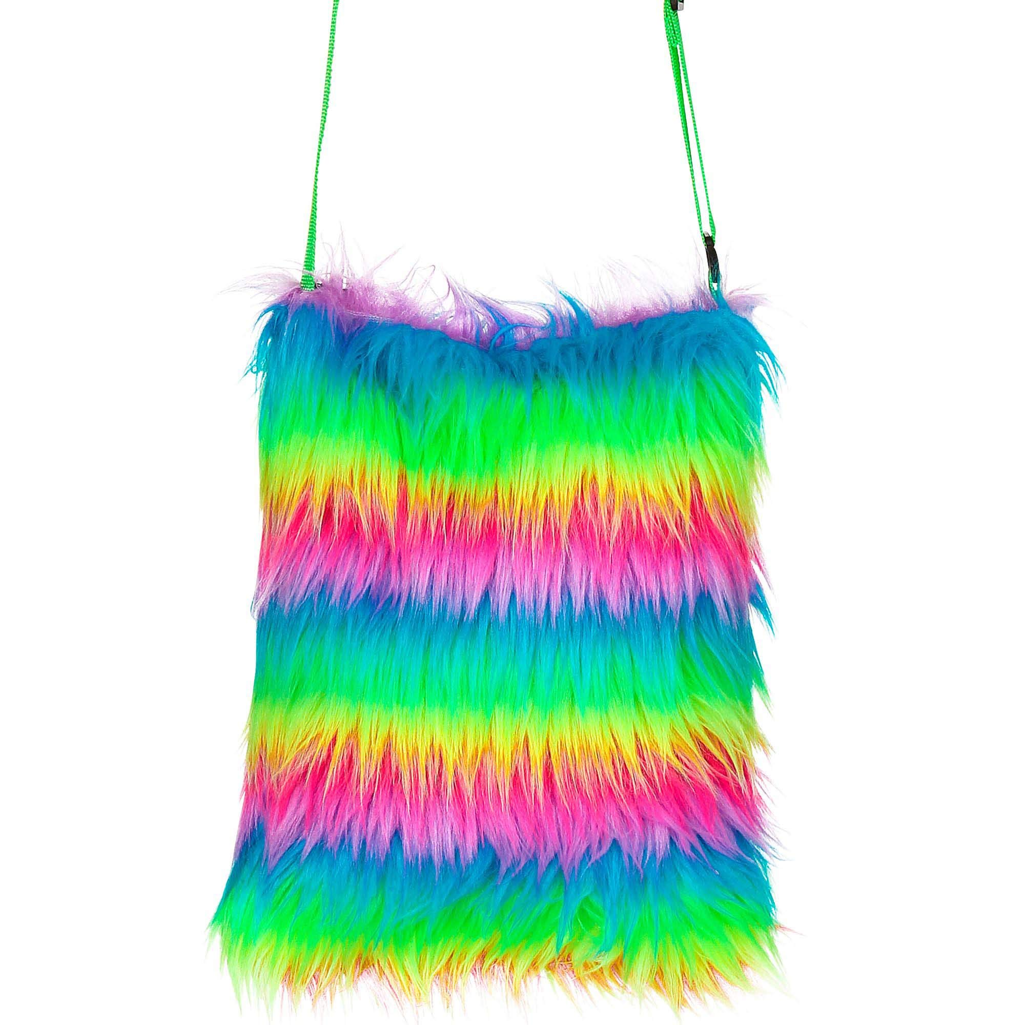 WIDMANN 09817 - Plush Handbag for Adults Women, Neon, Disco, 80s, 60s, Hippie, Pride, Carnival, Theme Parties, Rainbow Color