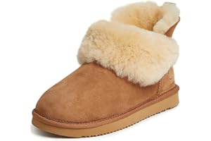 Dearfoams Women's Fireside Shearling Water Resistant Indoor/Outdoor Foldover Boot Slipper