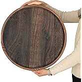 Gurfuy 20" Rustic Wooden Serving Tray - Extra Large Round Ottoman Table Tray for Farmhouse Decorative Oversized Coffee Table Trays Living Room Kitchen Counter Breakfast Brown