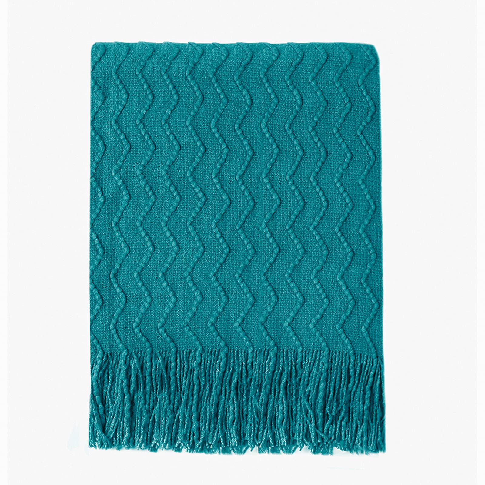 BOURINA Textured Solid Soft Sofa Throw Couch Cover Knitted Decorative Blanket,Teal, 127x228cm