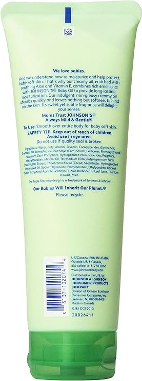 johnson's creamy aloe & vitamin e oil