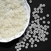 600PCS Pearl Snowflake Spacer Beads for Jewelry Making, Bulk White DIY Junk Case Charms Bracelet Necklace Craft Decoration Supplies Accessories 6mm