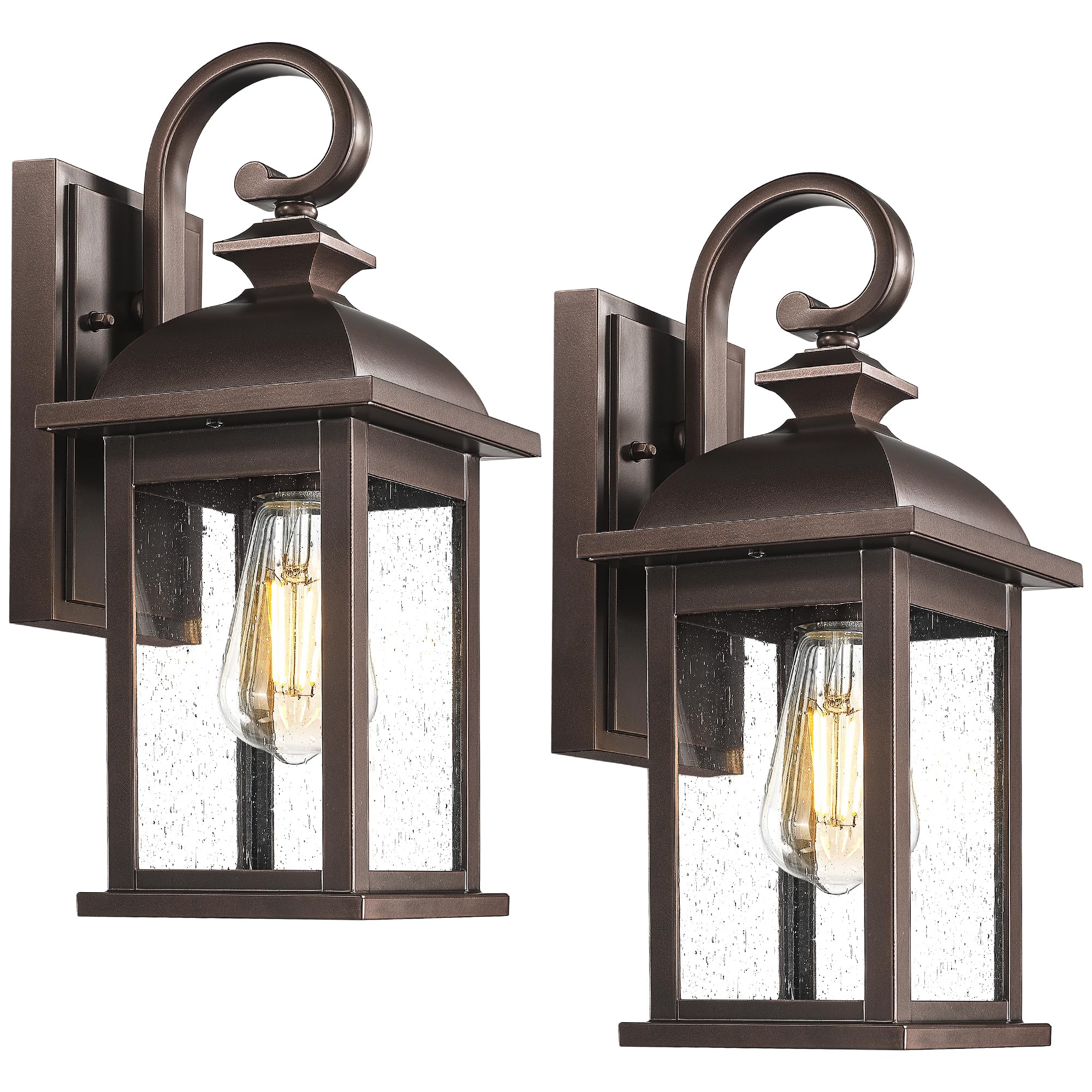 Photo 1 of FEMILA 2-Pack Outdoor Wall Sconce Lights Oil Rubbed Bronze, 15" Exterior Outdoor Light Fixtures Wall Mount with Seeded Glass, for Front Porch Patio Garage, 4FD54B-2PK ORB