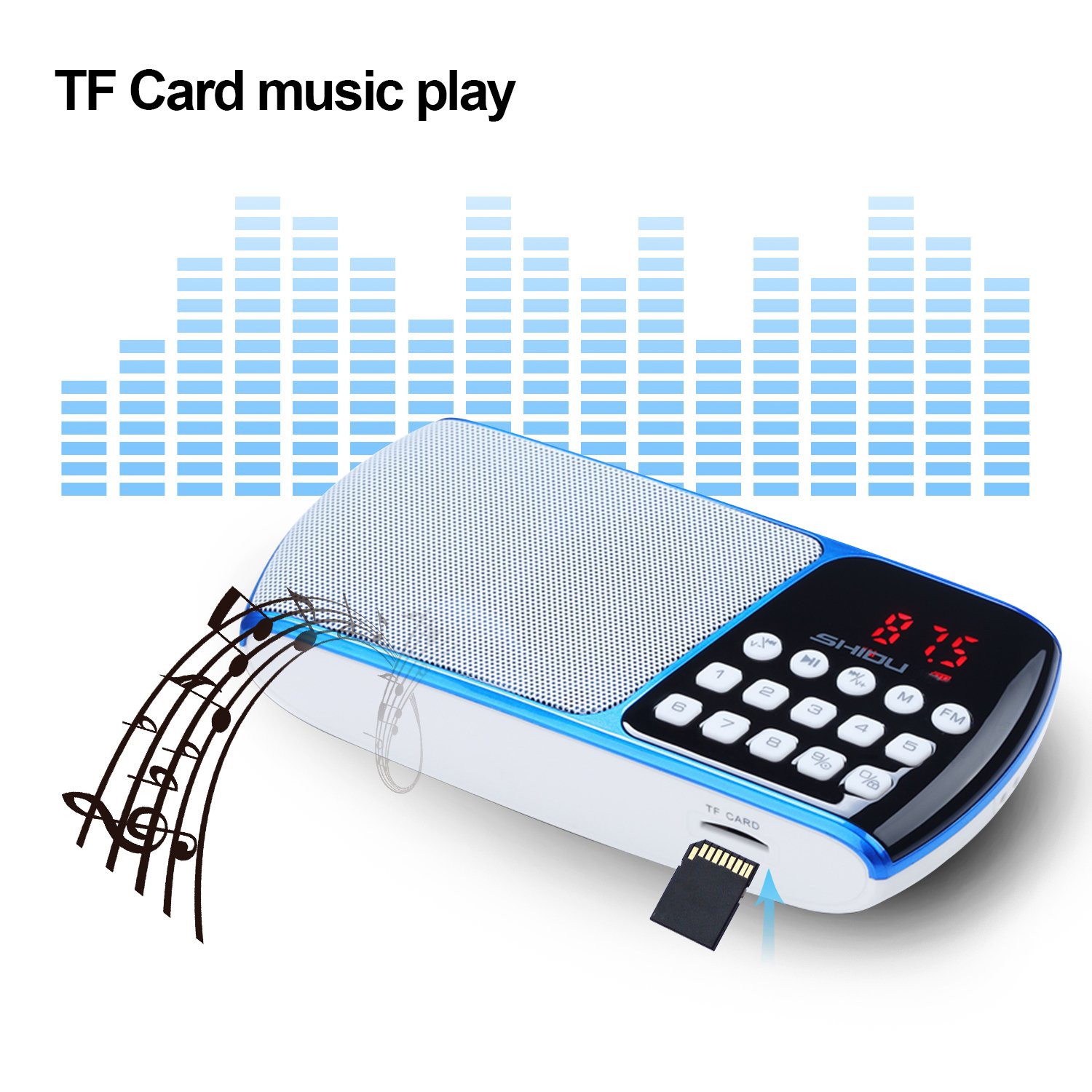 SHIDU SD-S158 Portable FM Radio with TF Card Port, Rechargeable Battery and LED Display