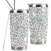 LLKJHGE Mahjong Gifts, Mahjong Themed Stainless Steel Insulated Tumbler with Lid and Straw 20oz, Mahjong Lover Gift Mahjong Player Gift for Friend Family (Mahjong)