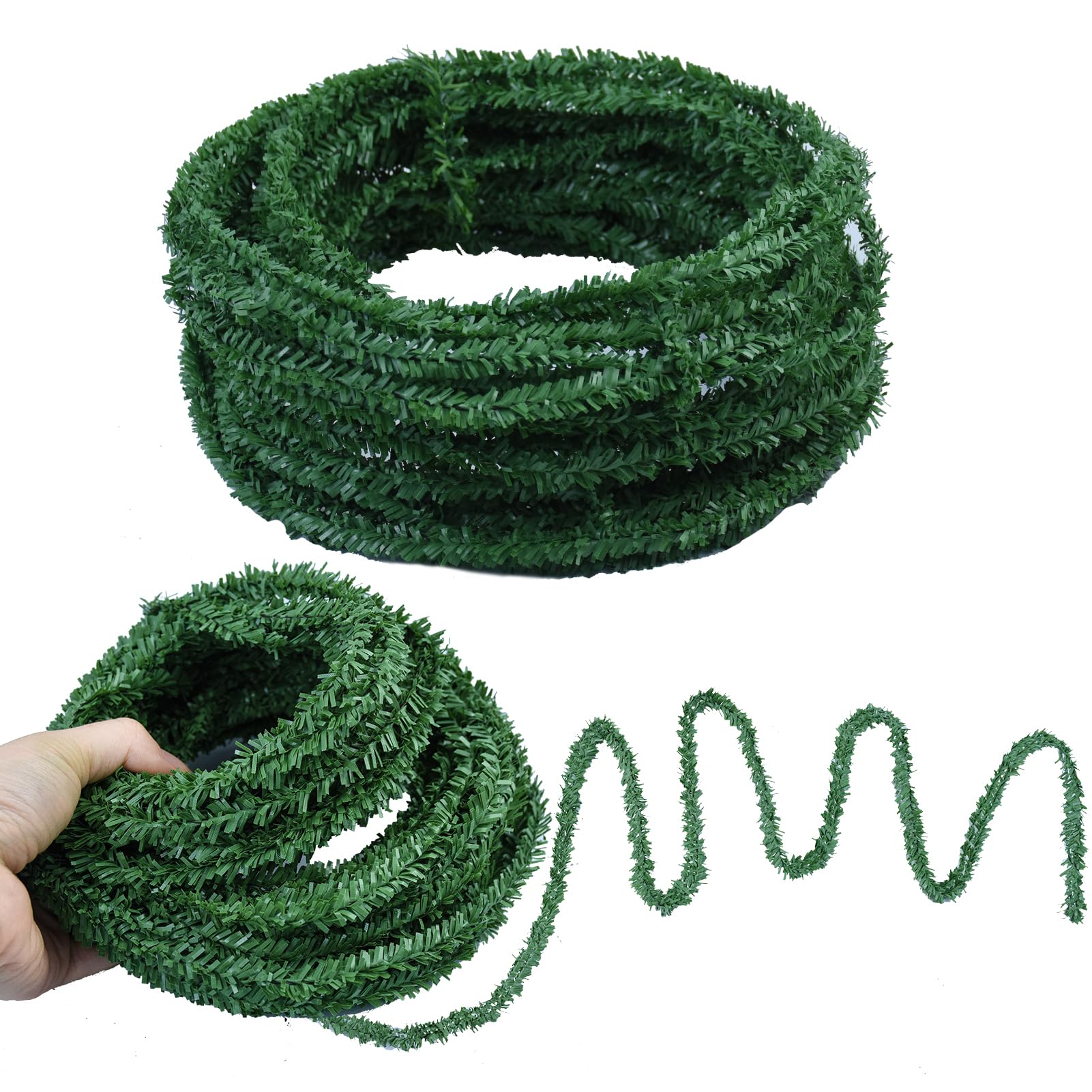 Photo 1 of 108Ft Christmas Miniature Artificial Pine Garlands 0.38in Thin Wired Mini Greenery Pine Roping Garland Easy Shaped for Christmas Party Decoration Dollhouse Crafts Holiday Indoor 18Ft x 6 Rolls