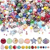 KINGSHINE 870pcs Assorted Glass Beads for Jewelry Making, Colorful DIY Craft Crystal Beads with Shaped Fish/Shells/Starfish/Snails Beads for Bracelets Earrings Necklaces (Multicolor)