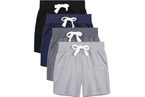 Aikuco 4 Pack Toddler Boys Shorts Cotton Athletic Shorts Little Boys Shorts Pull-on Knit Drawstring Active Short with Pockets