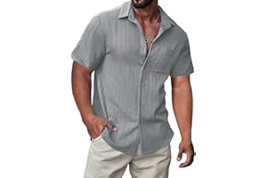 JMIERR Mens Short Sleeve Button Up Shirts Hawaiian Textured Shirt Casual Solid Color Dress Shirt Golf Shirts