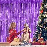 OWill Purple Metallic Tinsel Curtains 2 Sets 3ft x 8.3ft Backdrop Decor view 6
