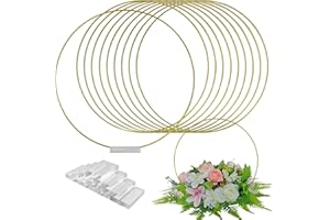 TEKXYZ 14 Inch Gold Metal Floral Hoops with Transparent Acrylic Bases for Table Centerpiece Decoration - Pack of 10