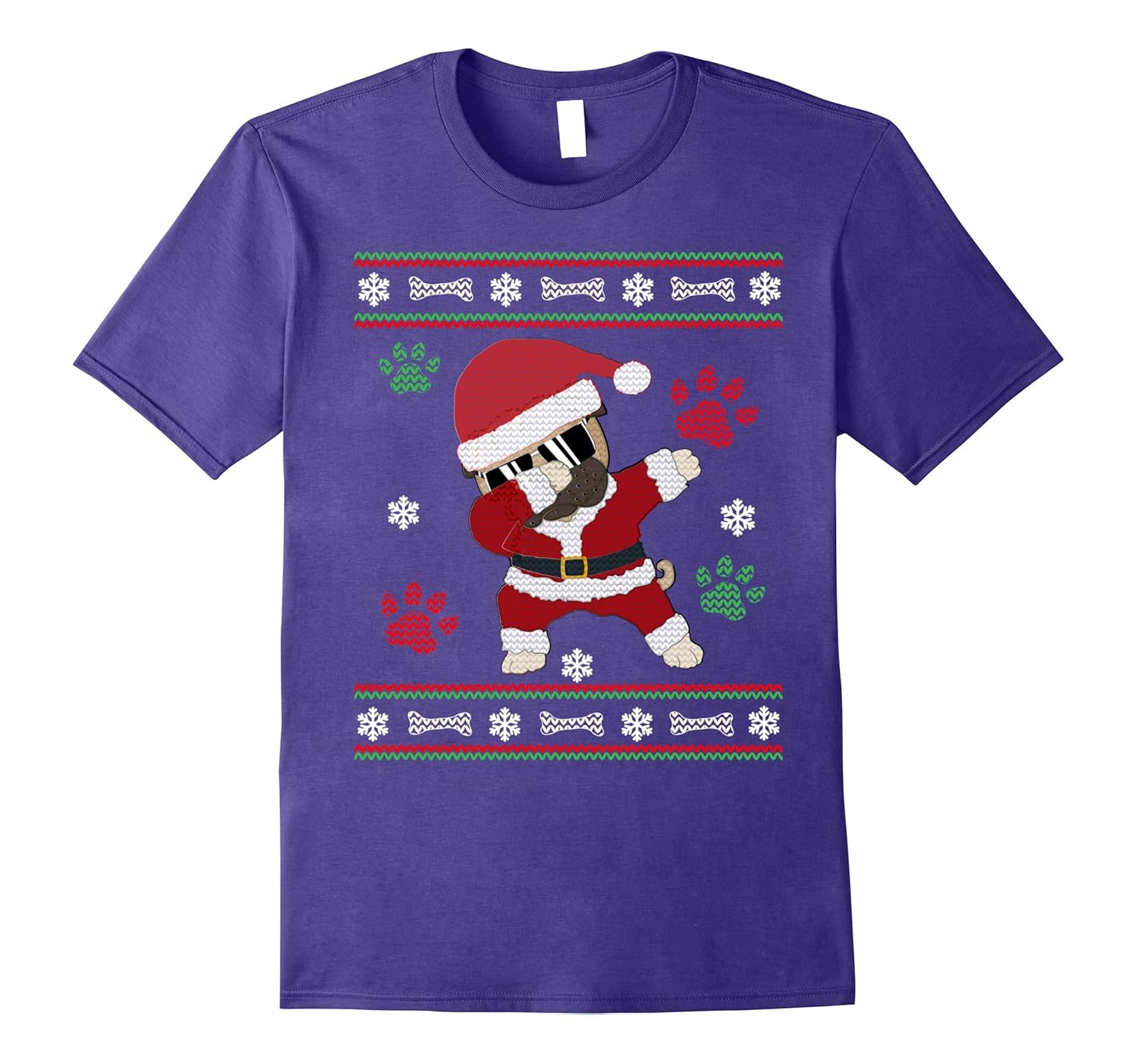 Christmas Pug Santa T Shirt Dabbing Pug Ugly Sweater Tee-Rose