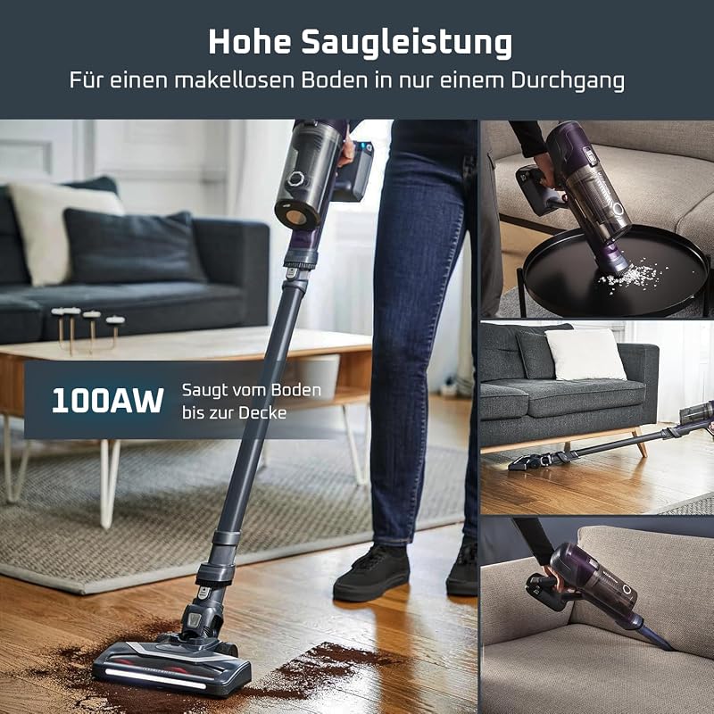 X-Pert 6.60 Essential Akkustaubsauger, 100 W Leistung, 45 Min Laufzeit, kabellos & beutellos, LED-Bürstenkopf, herausnehmbarer Akku, inkl. Fugendüse und Wandhalterung, violett/schwarz, RH6838