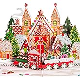 Paper Love 3D Gingerbread Town Christmas Pop Up Card, Gift for Christmas or Holidays, 5" x 7" Cover - Includes Envelope and Removable Note Tag