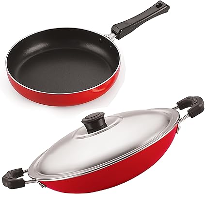 Nirlon Non-Stick Aluminium Cookware Set, 2-Pieces, Red (2.6mm_FP10_AC)