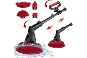 Electric Spin Scrubber with 𝐁𝐢𝐠 𝐁𝐫𝐮𝐬𝐡 𝐇𝐞𝐚𝐝, Genew Cordless Shower Scrubber, 400RPM-90Min Work Time/4 Large Brush Heads, 3 Adjustable Size, Power Scrubber for Bathroom Tub Tile Floor Toilet