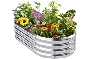 MISAGI Galvanized Raised Garden Bed Outdoor,Oval Large Metal Garden Bed Planter Box,Raised Beds for Gardening,Silver(4×2×1ft)