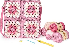 Yeezhee Crochet Kit for Beginners, Crochet Bag Starter Kit with Step-by-Step Video Tutorials, Granny Square Crochet Crossbody Bag Set, Knitting Kit Including Yarn, Crochet Hooks, Milkshake