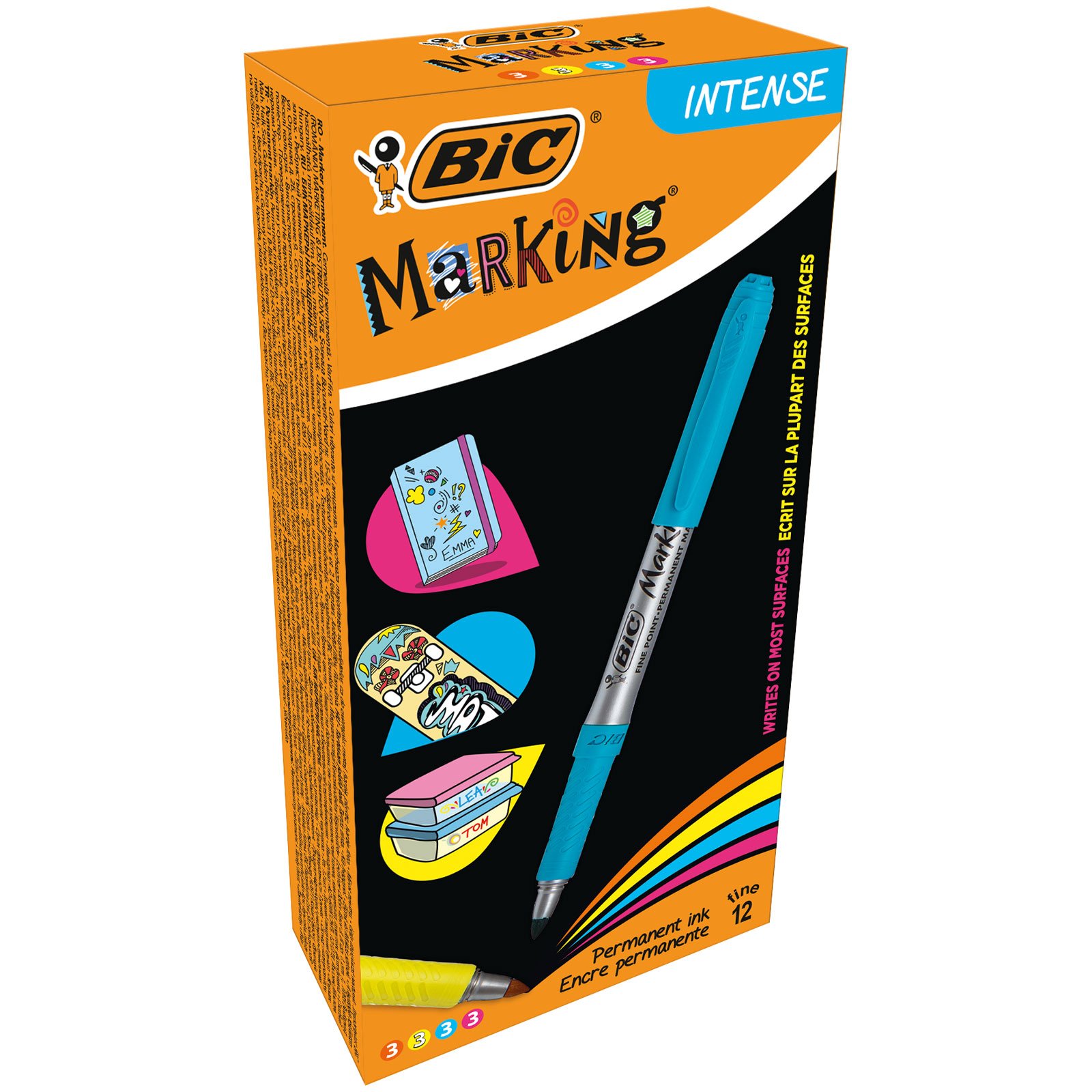 BIC Marking Permanent Markers - Assorted Intense Colours, Box of 12