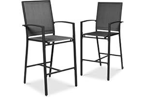 Best Choice Products Outdoor Bar Stools Set of 2, Bar Height, Patio Furniture, All Weather Mesh Design w/Armrest - Black ​/Black