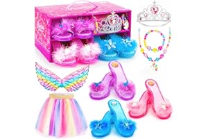 LIMIROLER Princess Dress Up Shoes Set, Girls Dress Up Shoes Toys Kit, Princess Pretend Role Play Costumes Set, Birthday Christmas Party Gifts for Toddler Little Girls Aged 3-6 Years Old