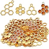 BronaGrand 50pcs Enamel Honeycomb Charms Pendants Alloy Bee Honeycomb Open Back Bezel Pendant for Necklace Bracelet DIY Crafts Jewelry Making Accessories