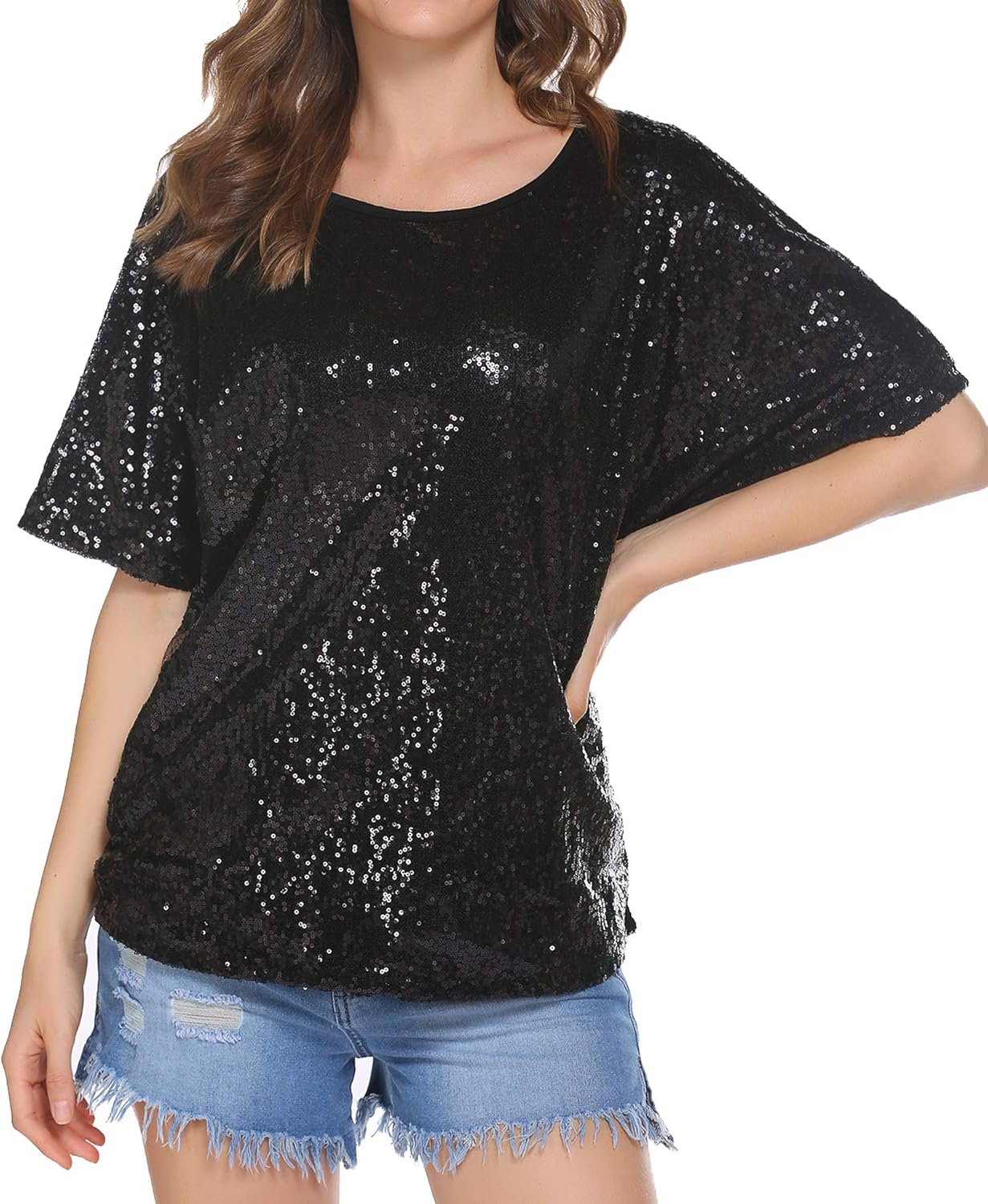 Women's Glitter Shirt Sequin Blouse Sequin Tops Party Tunic Sparkle