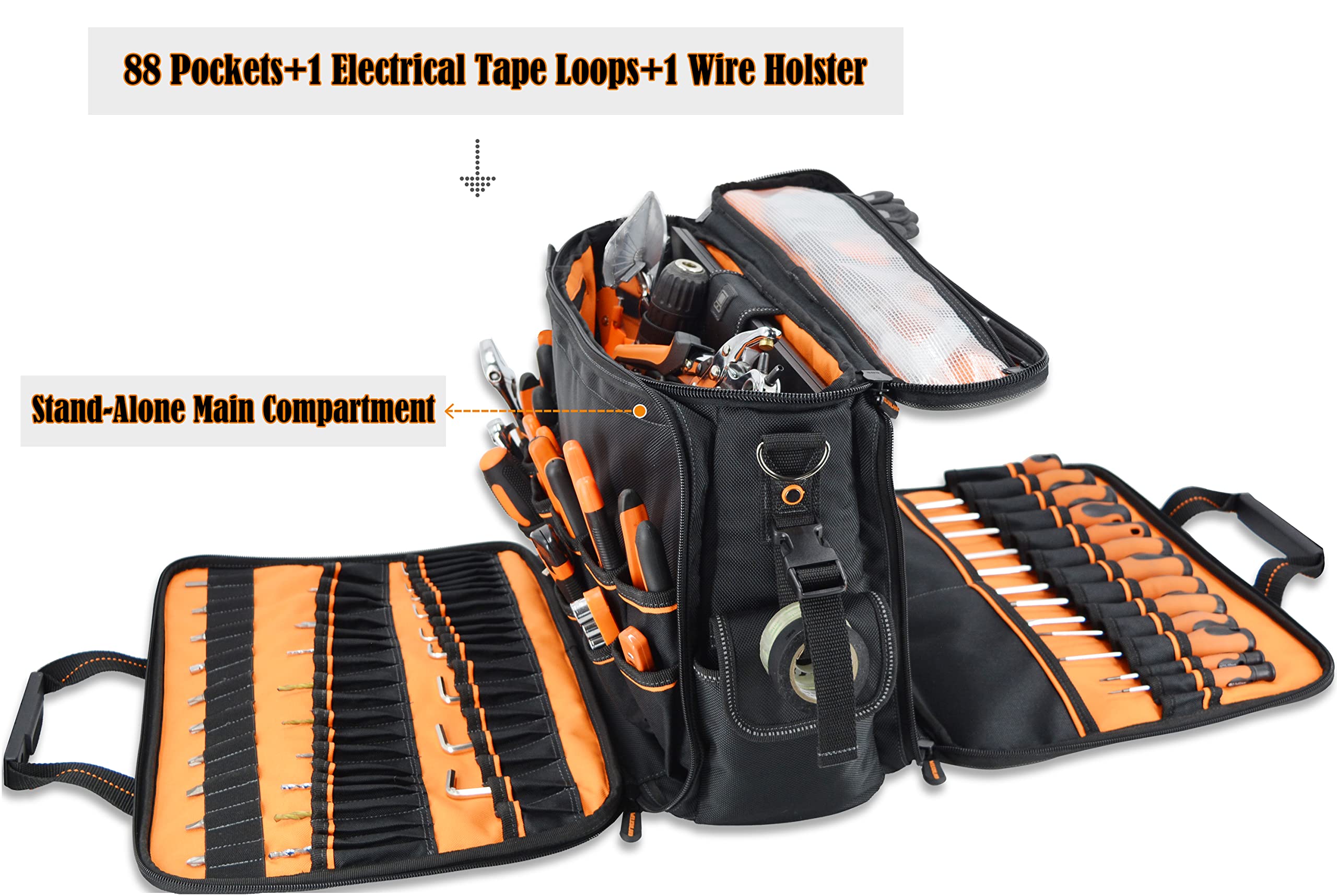 WELKINLAND 88-Pockets Electrician's Tool Bag - Electrician, Technician, HVAC & Laptop Tool Bag