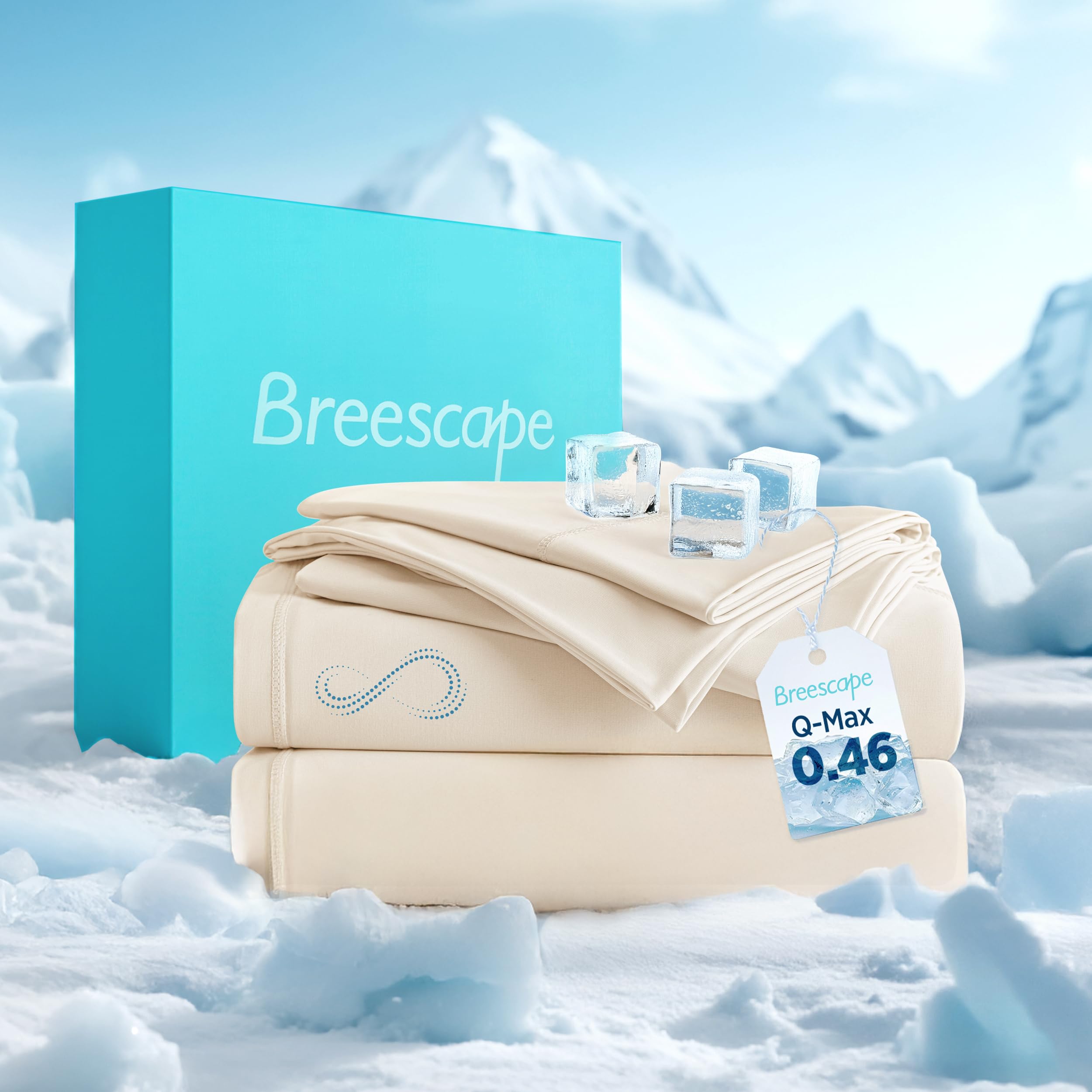 Photo 1 of Breescape Cooling Sheet Set King Size - BlendTek™ Dry & Cool Technology for Hot Sleepers and Night Sweats, Q-Max>0.46 Tech, Deep Pocket Up to 18", 360° Elastic Band, Ivory