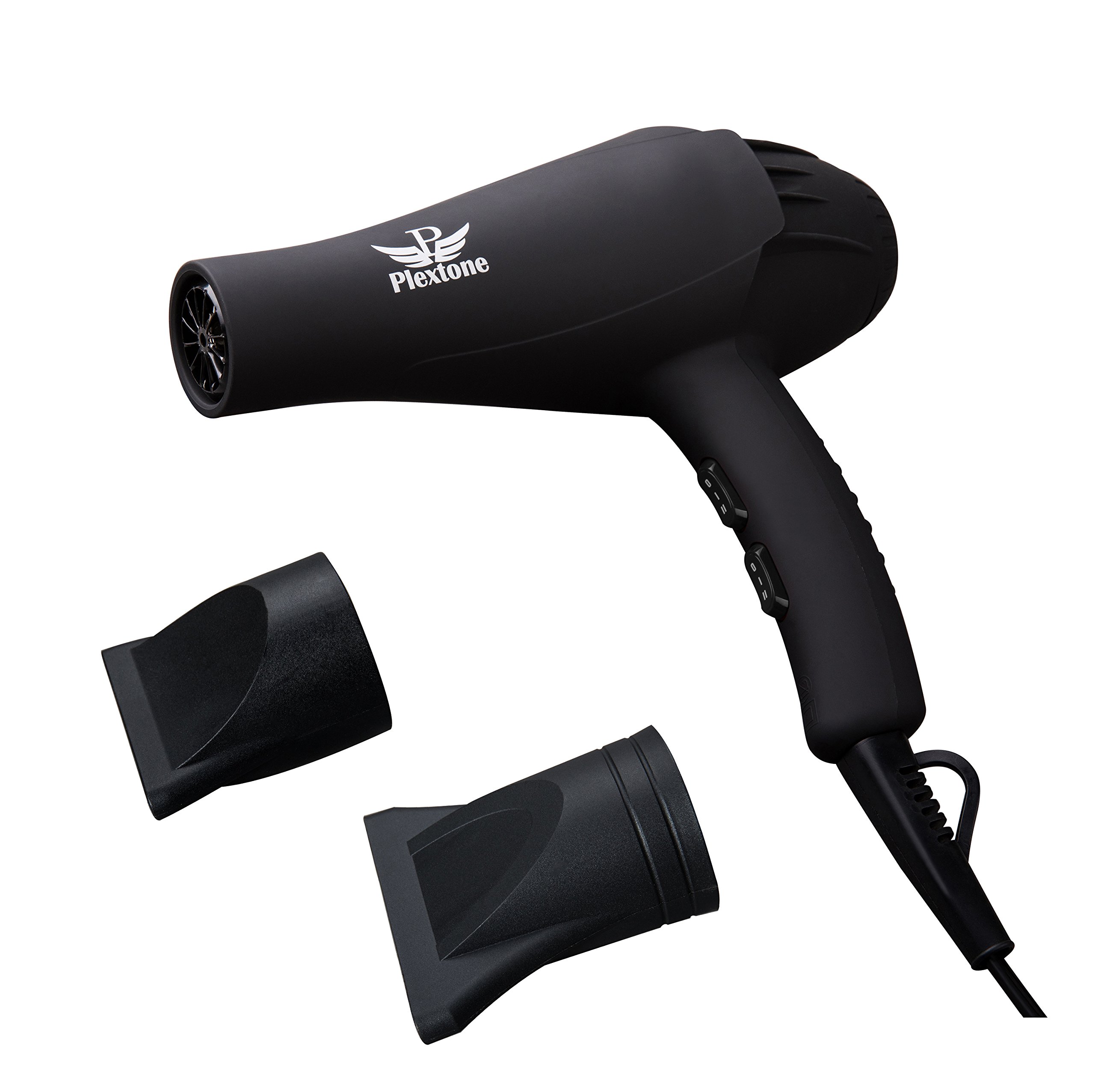 PLEXTONE 1875W Quick Dry Lightweight Professional Ceramic Hair Dryer Multifunctional Settings and ETL Certified Plug Cold Shot Button(some have) 2 Speeds 3 Heat Settings Concentrator Diffuser (Black)