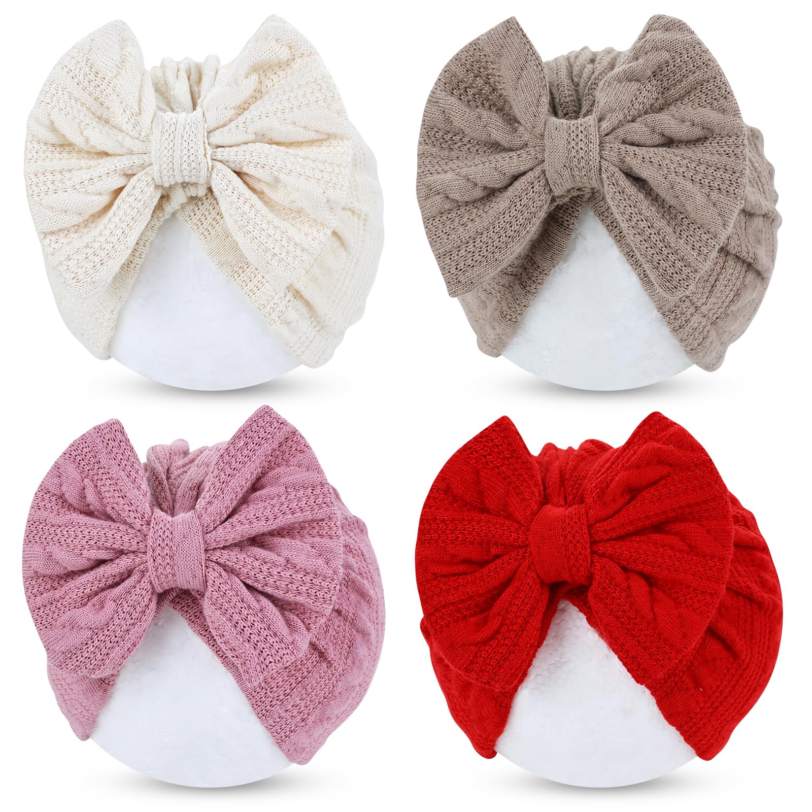 View 1 of ** TWO PIECES ONLY** Cinaci 2 Pieces Soft Stretchy Turban Hats with Bow Nursery Hospital Caps Bonnets Beanies Headwraps for Baby Girls Newborns Infants Toddlers