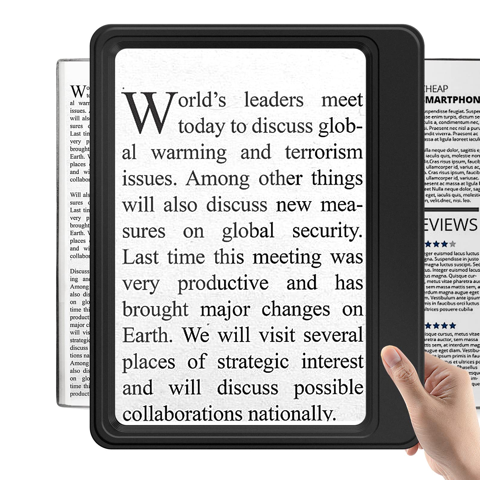 NZQXJXZ Full-Page Magnifying Glass for Reading, 5X Large Magnifier Provide Viewing Area Evenly Lit Magnifying Glasses for Hobbies Perfect for Low Vision Person and Seniors, 15, (FXWD-B)