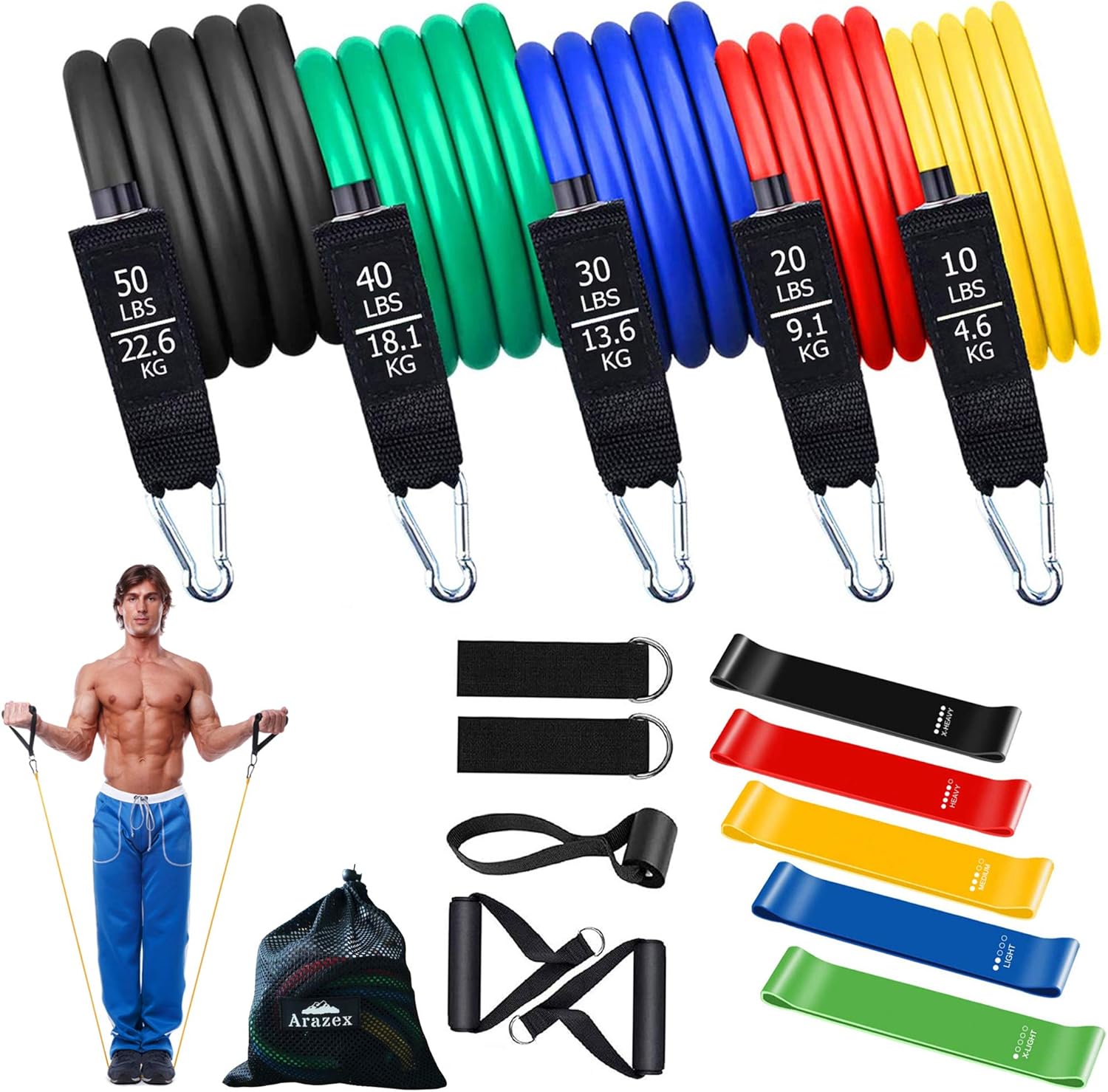 Resistance Bands Set-Resistance Bands for Men & Women,Exercise Bands for working out,Workout Bands, Handles,Legs Ankle Straps,Door Anchor, Carry Bag,Instruction Sheet & 5 Resistance Loop Bands (17pcs)