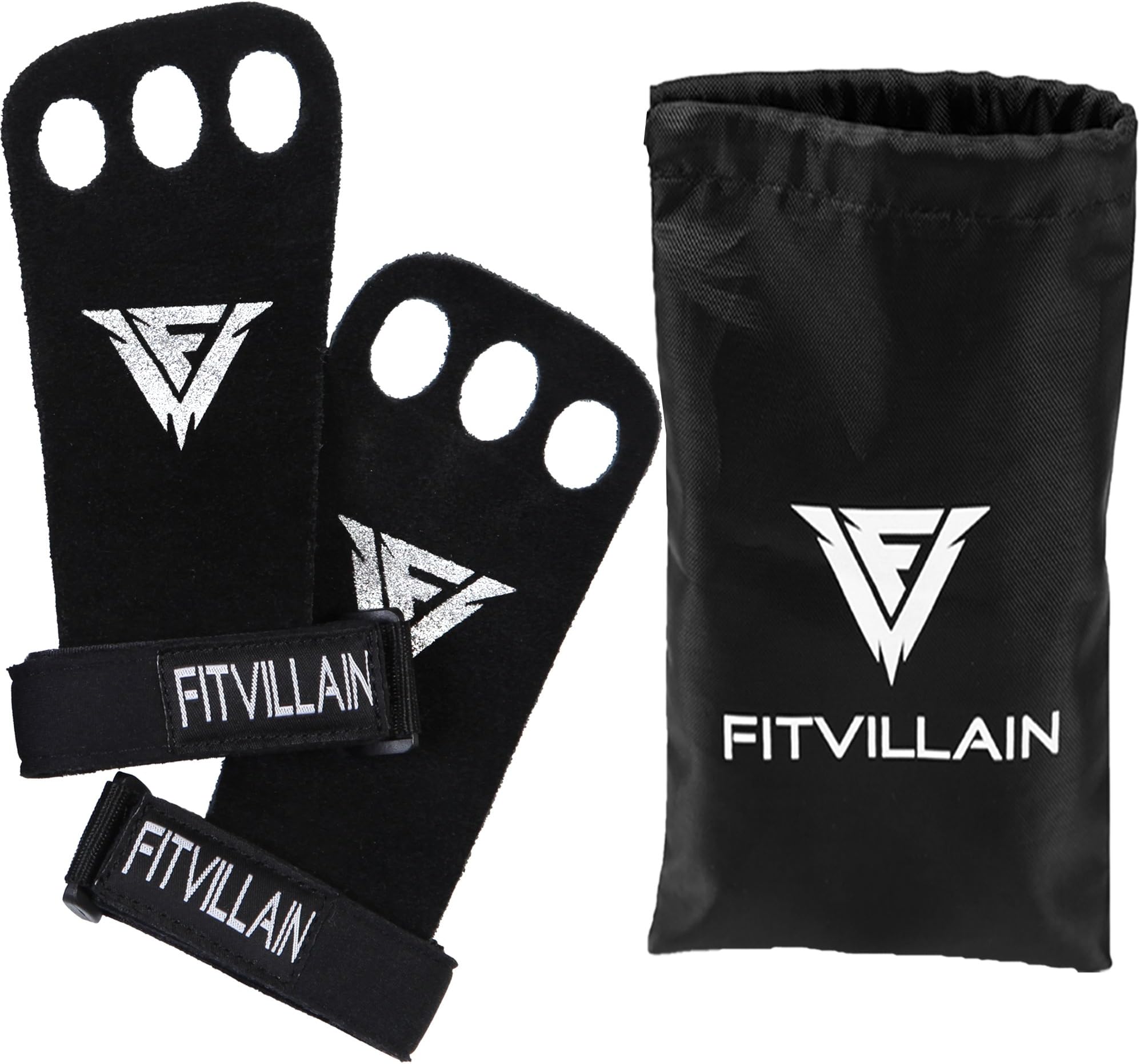 FITVILLAIN Crossfit & Gymnastic Hand Grips - 3-hole Leather Wod Palm Guard Gloves Callus Protection For Gym, Bar Pull Up, Chin Ups, Calisthenics, Kettlebell, Fitness, Sports, Weightlifting Training