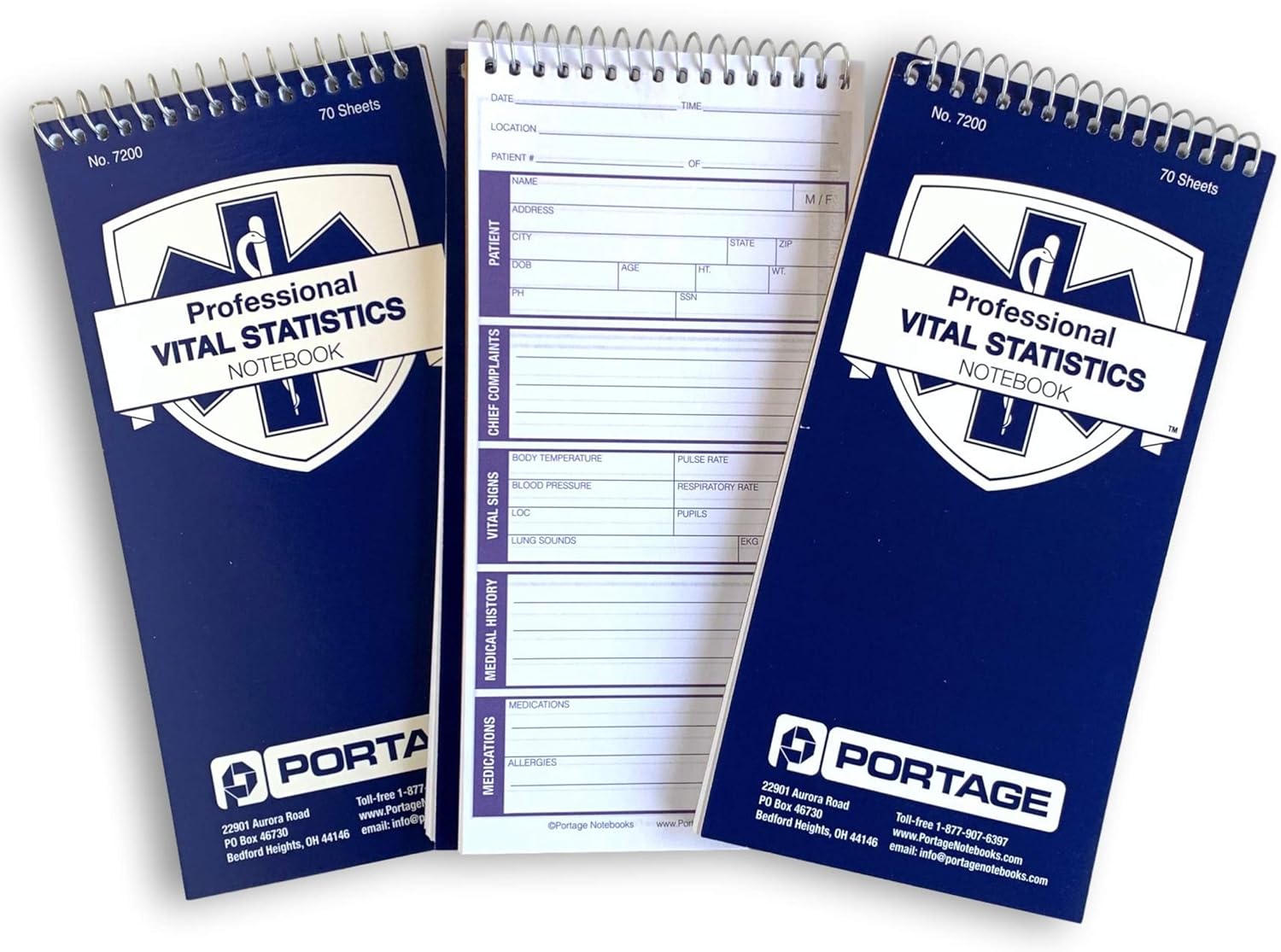 EMT/First Responders Vital Statistics Notebook – 8” x 4” Medical Notebook for Vital Signs and Additional Patient Information – 210 Pages (3 Pack) : Office Products