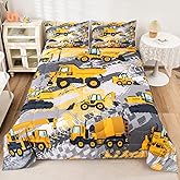 Feelyou Kids Construction Comforter Set Queen Size Bedding Sets for Boys Toddler Children Cartoon Excavator Tractor Comforter Set Construction Machinery Truck Duvet Set Baby Boys Vehicles Cars Bed Set