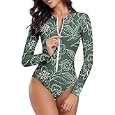American Trends Women's Long Sleeve One Piece Swimsuit UPF 50+ Rash Guard Zip Front Surfing Bathing Suit Printed Swimwear