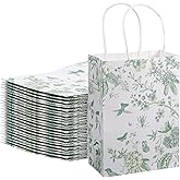 AojSup 24 Pcs Sage Green Gift Bags with Handles, Vintage Floral Gift Bags, Paper Party Favor Pouches for Wedding Birthday Baby Shower Decorations(5.9 x 3.1 x 8.3 inches)