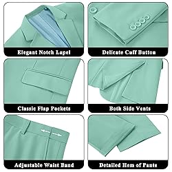 Amyox Men Suits Slim Fit 2 Piece Mint Green Suits