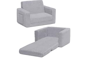 Delta Children Cozee Flip-Out Sherpa 2-in-1 Convertible Chair to Lounger for Kids, Grey