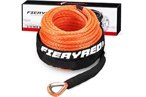 FieryRed 3/16” Winch Rope Cable,50 FT 8500 LBS ATV/UTV Synthetic Winch Rope, Winch Line Replacement with Protective Sleeve Suits for 2000 to 3500 LBS Winch, Orange/Black/Grey Available