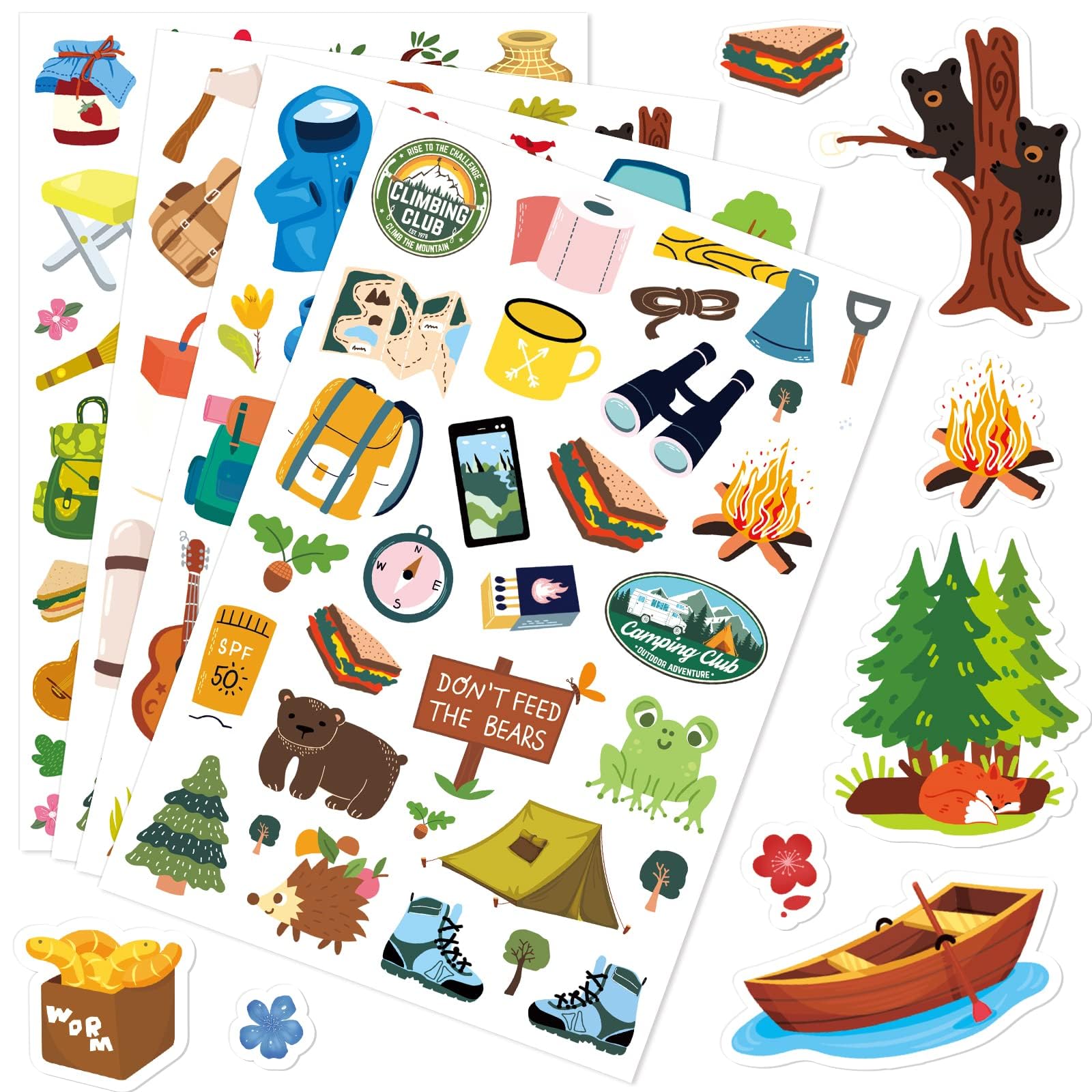 Photo 1 of 512 Pcs Travel Camping Stickers in 16 Sheets Outdoor Adventure Themed Self Adhesive Decals for Birthday Invitations Envelopes Decorations Party Goodie Gifts Bag Decor Game Class Rewards