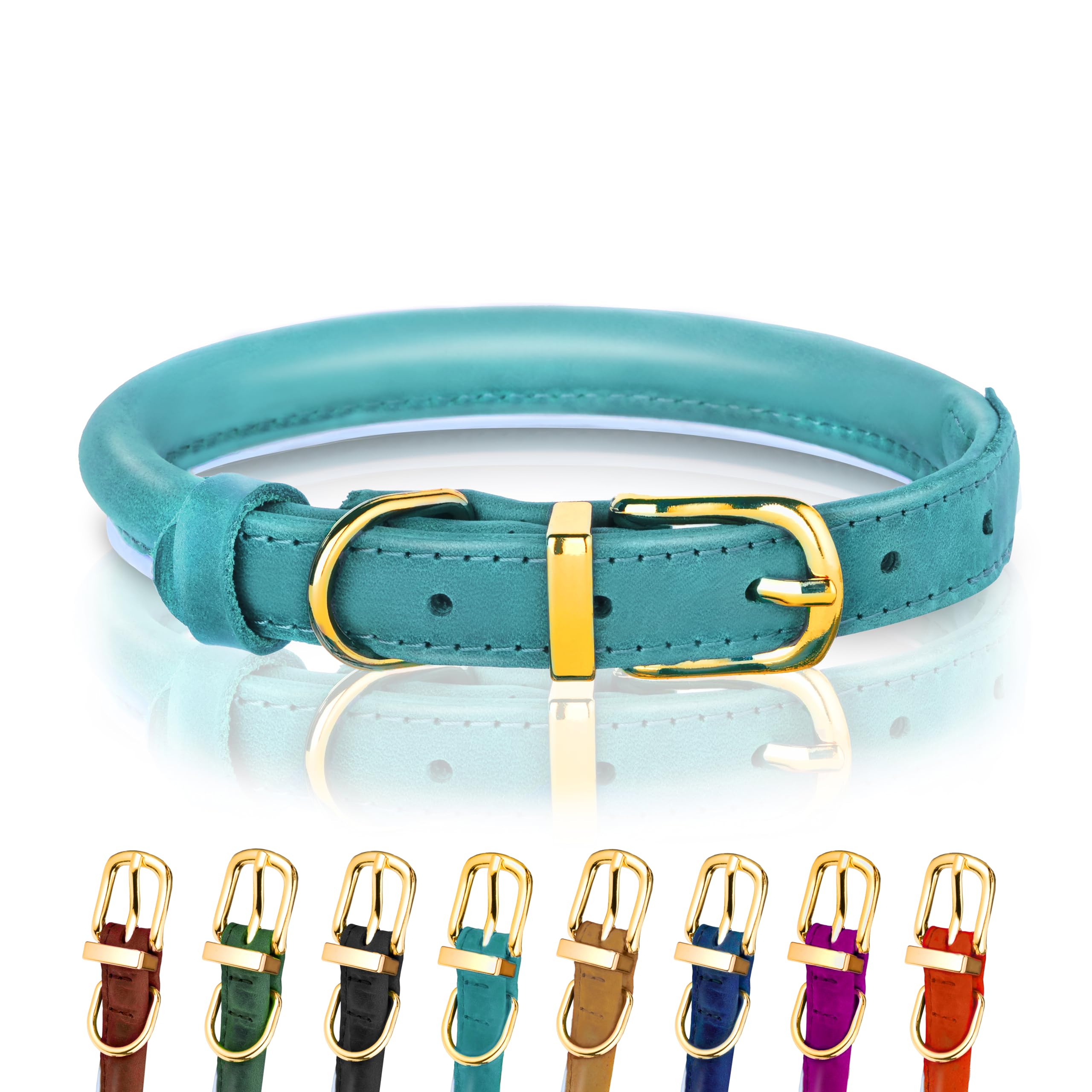 OOPSDOGGY Reflective Rolled Leather Dog Collar for Small Medium Large Dogs Puppy, 8 Colors, 7 Sizes (Teal, XXS, 7"-9") — image 1