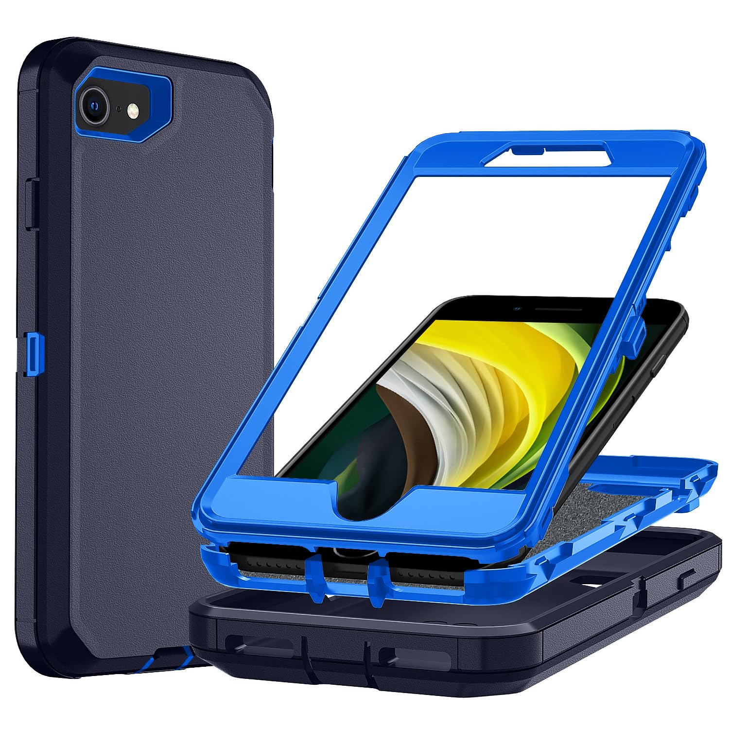 Ylzhe for Phone Case iPhone 7/8,3 in 1 Shockproof TPU Hard PC Bumper Drop-Proof iPhone SE 2020 Case Cover,Heavy Duty Shockproof Case for Apple iPhone SE 2020 Blue