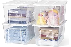 ITYLIFE CITYLIFE Citylife 54 Quart Stackable Storage Plastic Storage Box with Tight Locking Lid Clear Storage Box Chest, Plastic Container for Organizing Clothes in Closet, 4-Pack