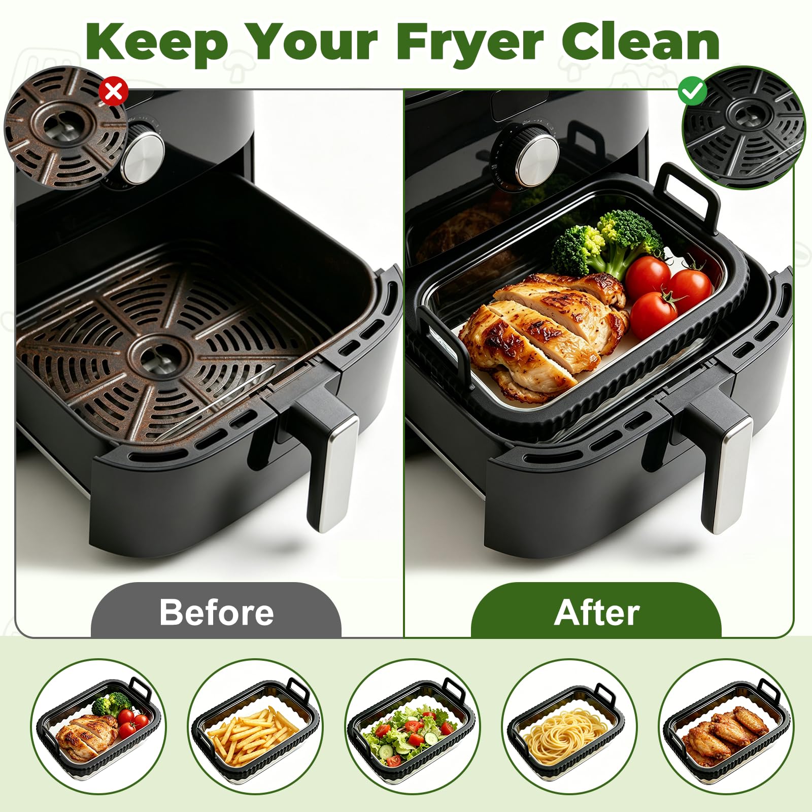 Glas Auflaufform für Airfryer, 2 Stück Auflaufform Airfryer mit Deckel & Silikongriffen, Universelles Heißluftfritteusen Zubehör für Cosori, Ninja, Philips, Herausnehmbarer, BPA-frei 6