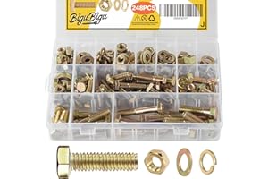 BIGUBIGU 248PCS Hex Head Nuts and Bolts Assortment Kit, 1/4-20, 5/16-18, 3/8-16, Alloy Steel, 248 Pieces, Fastener Kit, Preci