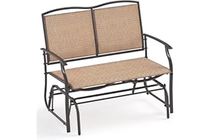 Giantex Patio Glider, 2-Person Outdoor Rocking Chair with Metal Frame and Breathable Fabric, Load 400 Lbs, Heavy-Duty Swing Bench, Loveseat, Outside Rocker for Porch, Garden and Backyard (Brown)